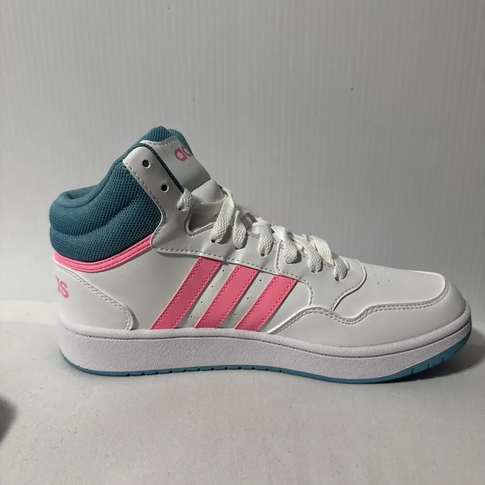Adidas Hoops Mid 3.0 K White Pink Teal HQ1256 Kids Youth Size 7 Men 7 Womens 8.5